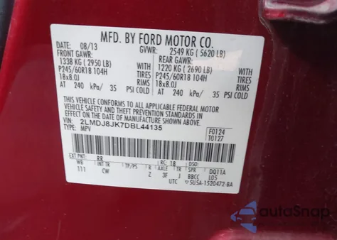 2013 Lincoln Mkx from USA, damaged, VIN 2LMDJ8JK7DBL44135